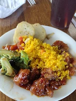 Generals Chicken Fried Rice Broccoli and Potatoes